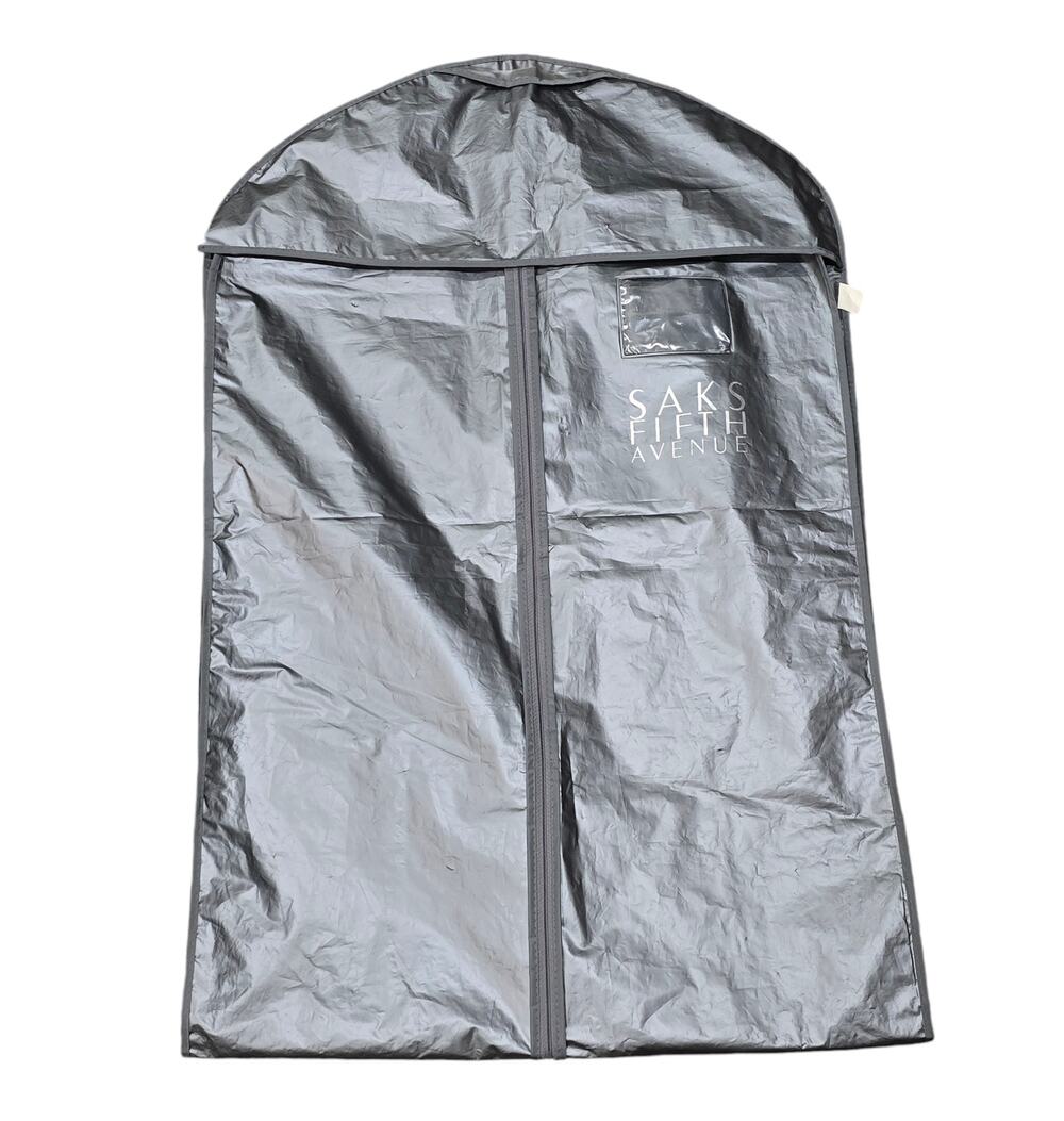 Saks Fifth Avenue Gray Plastic Garment Clothes Zip Fold Up Storage Bag